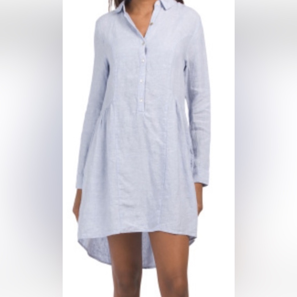 Cynthia Rowley Light Blue Linen Long Sleeve Shirt Dress
